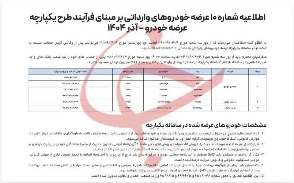 زمان‌بندی ثبت‌نام خودروهای وارداتی