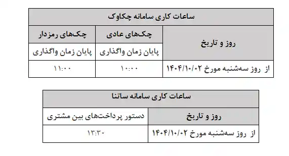 جدول زمان‌بندی جدید سامانه ساتنا و چکاوک در زمستان ۱۴۰۴