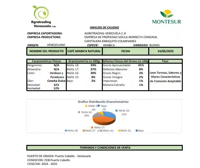 مشخصات فنی قهوه صادراتی شرکت Agrotrading ونزوئلا