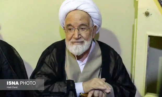 حضور کروبی در مراسم ترحیم همسر آیت‌الله موسوی بجنوردی